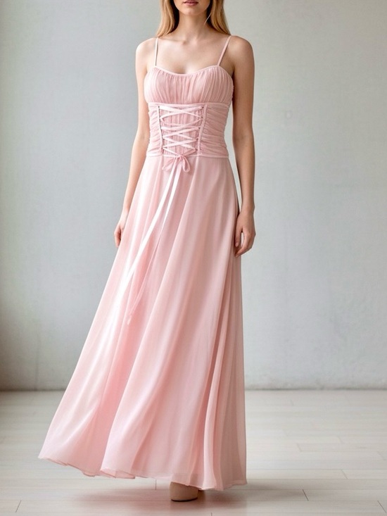 Tadashi Shoji Dresses & Skirts - Tadashi Shoji Vintage Blush Pink Balletcore Lace-Up Mesh Maxi Dress Size 8